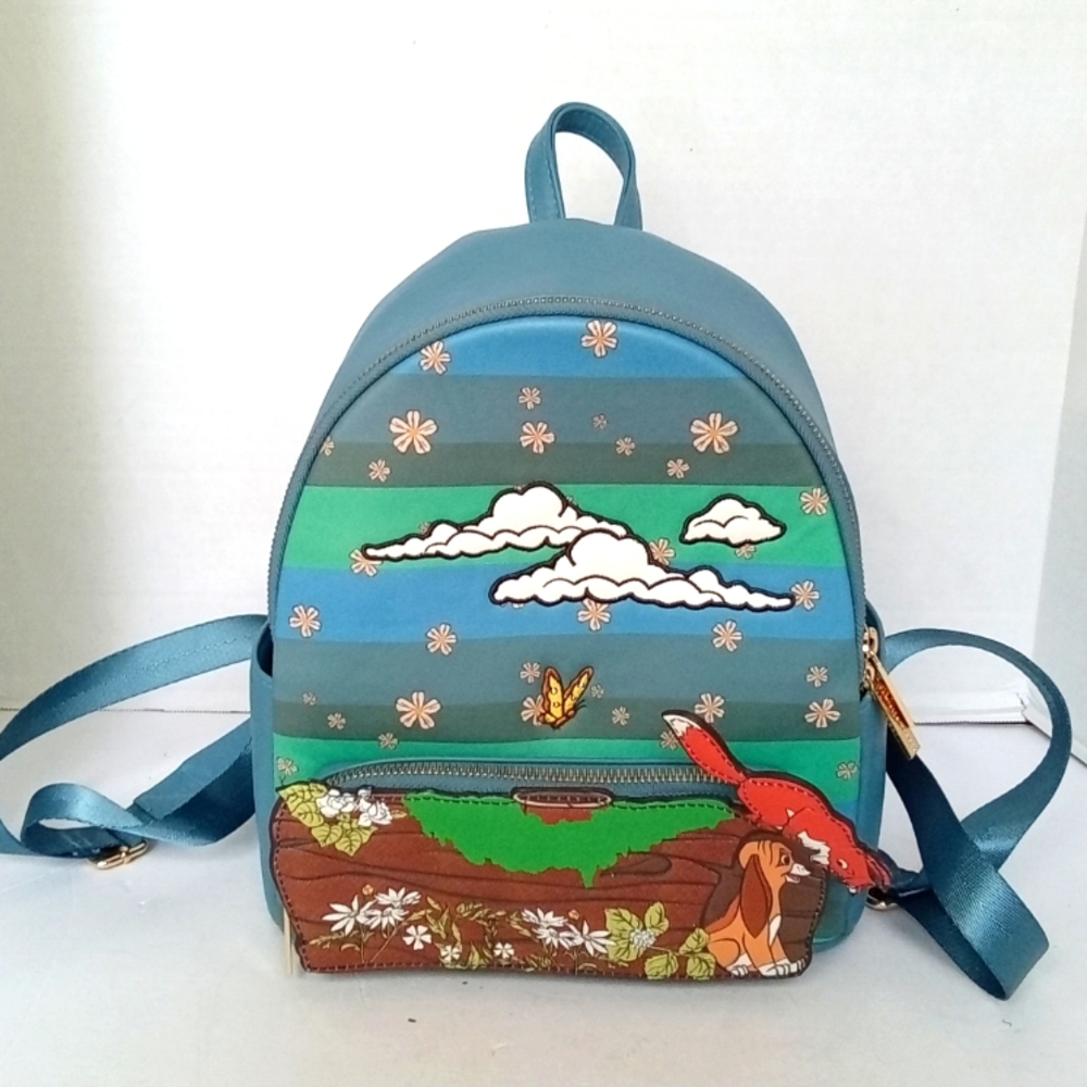 Disney Fox and the Hound Mini‎ Backpack Scenic Nature Design Gold Hardware Teal